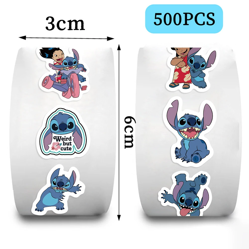

500pcs/roll Cute Cartoon Disney Stitch Stickers Anime Sealing Labels Decals DIY Luggage Notebook Phone Decoration Sticker Gift