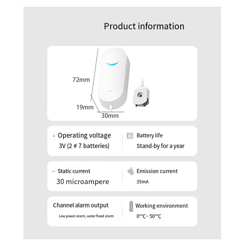 Tuya Smart Water Level Alarm Wifi Water Immersion Sensor Alarm Water Leak Detector App Remote Monitoring
