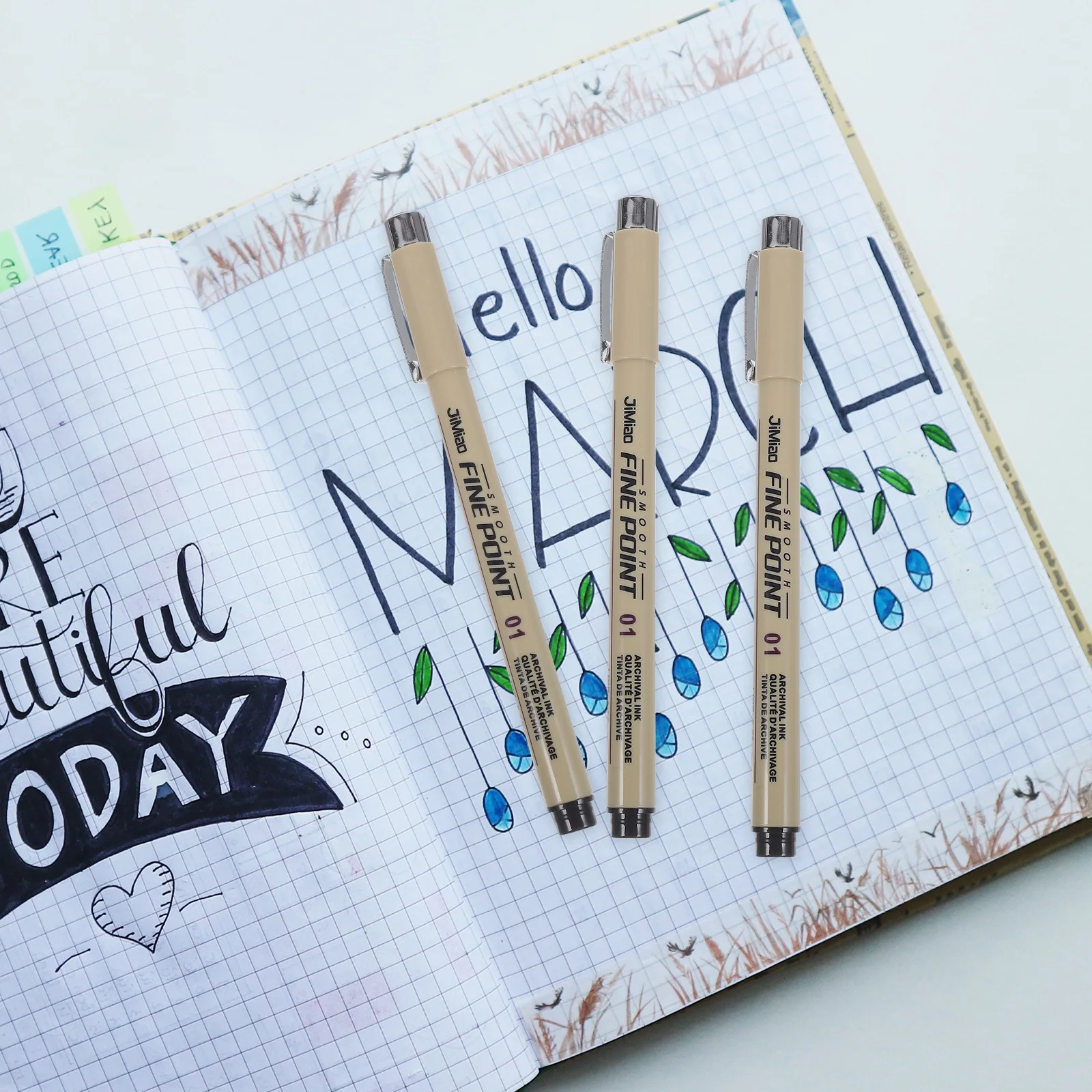 

3pcs Pens Drawing Art Tools Water Based Ink Quick Dry Thin Strokes Christmas Planner Accessories