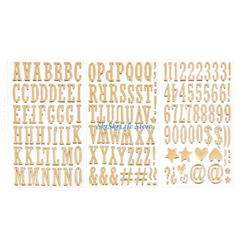 E65E Alphabets Sticker For Journals Decors And Scrapbooking Projects Golden Color