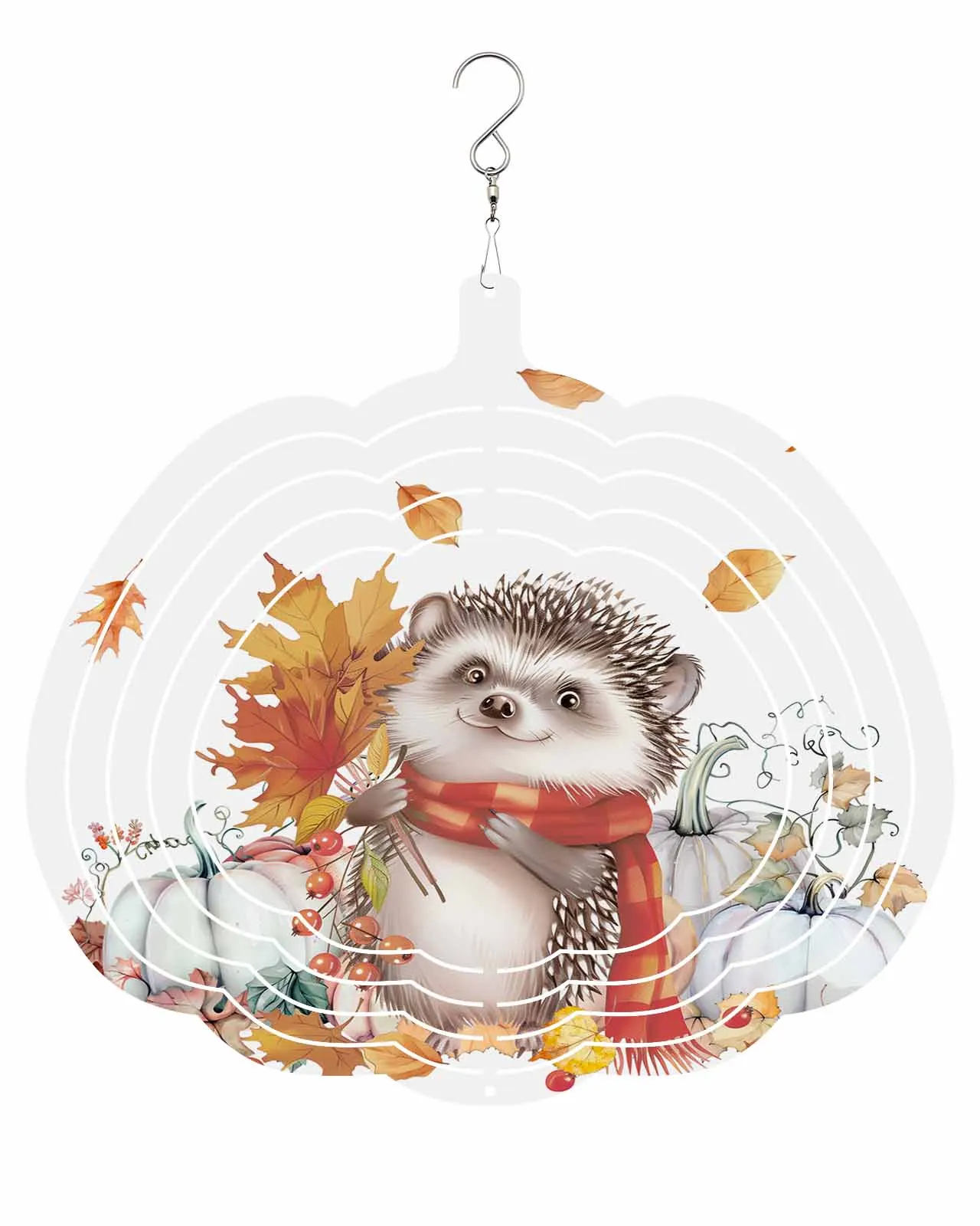 Thanksgiving Pumpkin Hedgehog Leaves Pine Cones Balcony Stainless Steel Hanging Decorations For Home 3D Rotating Wind Spinner