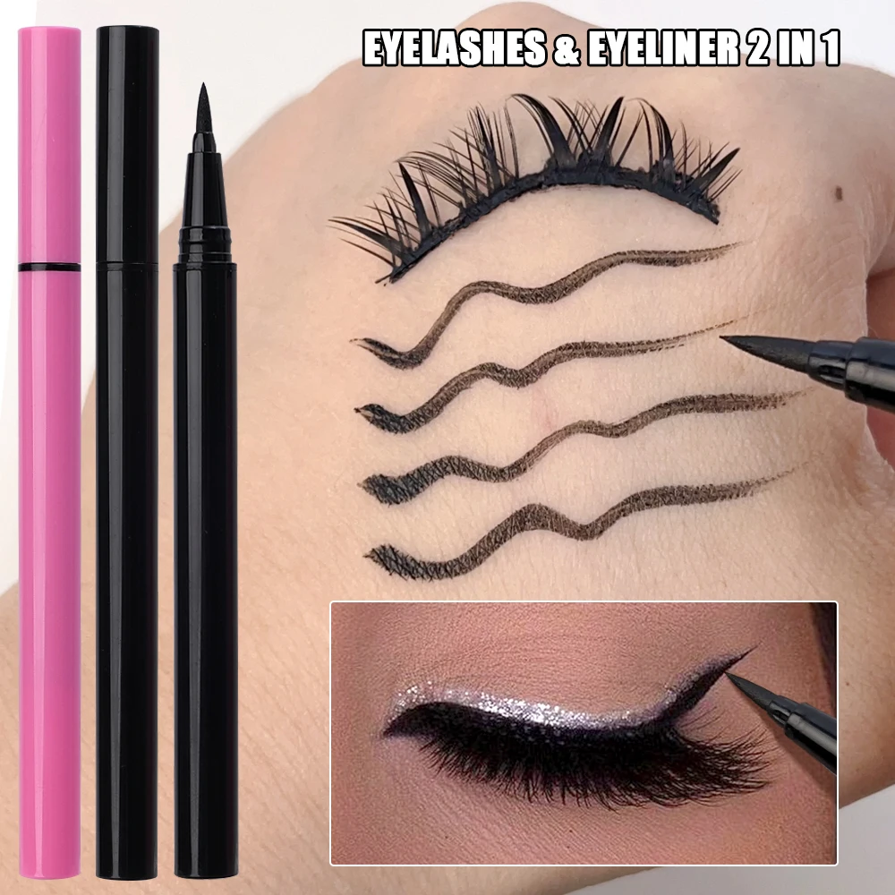 Szybkoschnący samoprzylepny kresek do rzęs 2 w 1 trwały bez kleju nie kwitnące czarne przezroczyste rzęsy Eyeliner makijaż