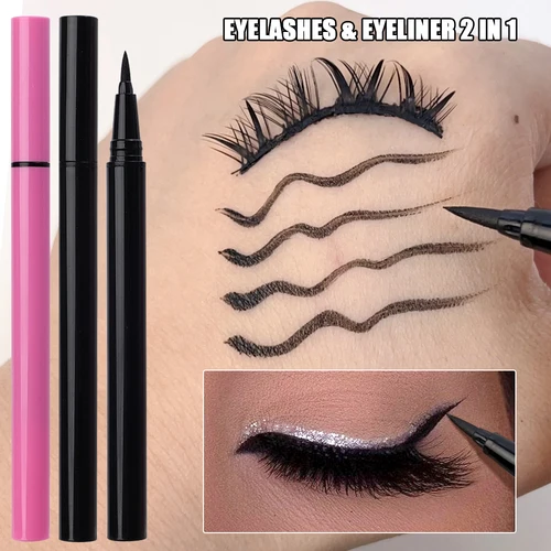 Imagen 1 del producto Lápiz Delineador de ojos autoadhesivo de secado rápido 2 en 1 duradero sin pegamento no floreciente negro transparente pestañas delineador de ojos maquillaje