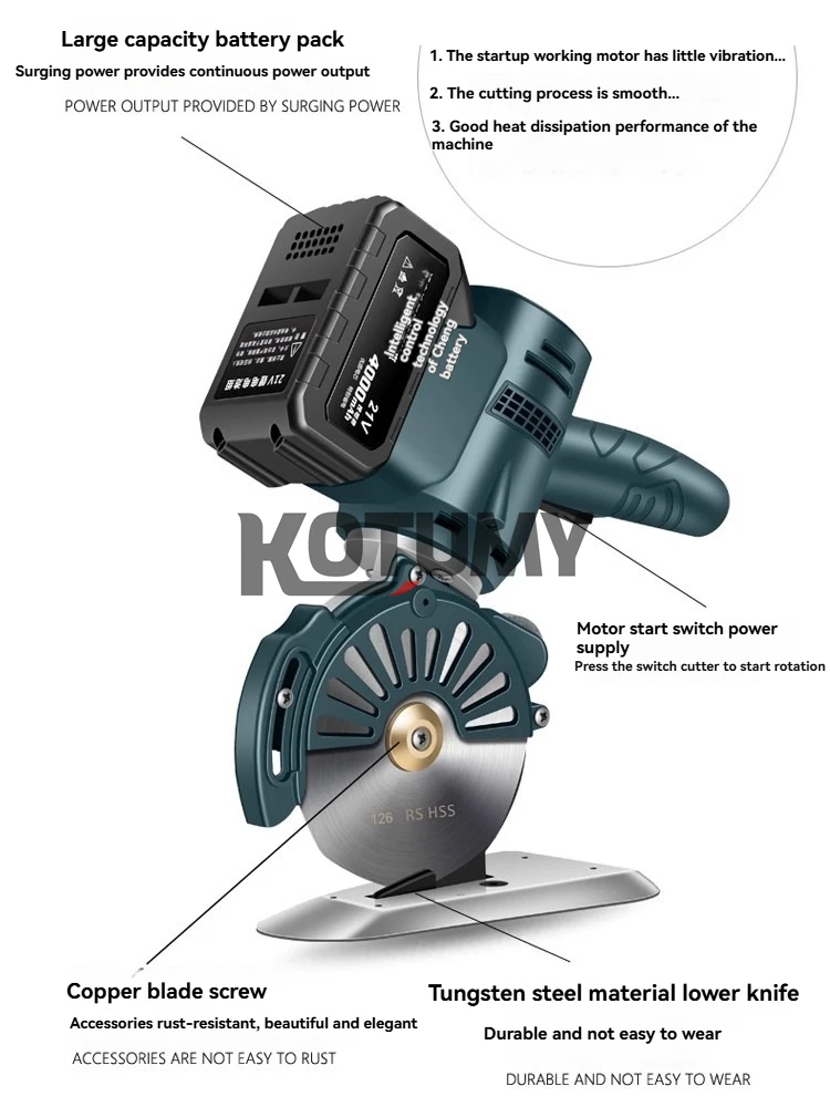 21V Electric Scissors Cloth Cutter Round Cutting Machine Fabric and Leather Cutting Tool Cordless Sewing Shear for Clothes