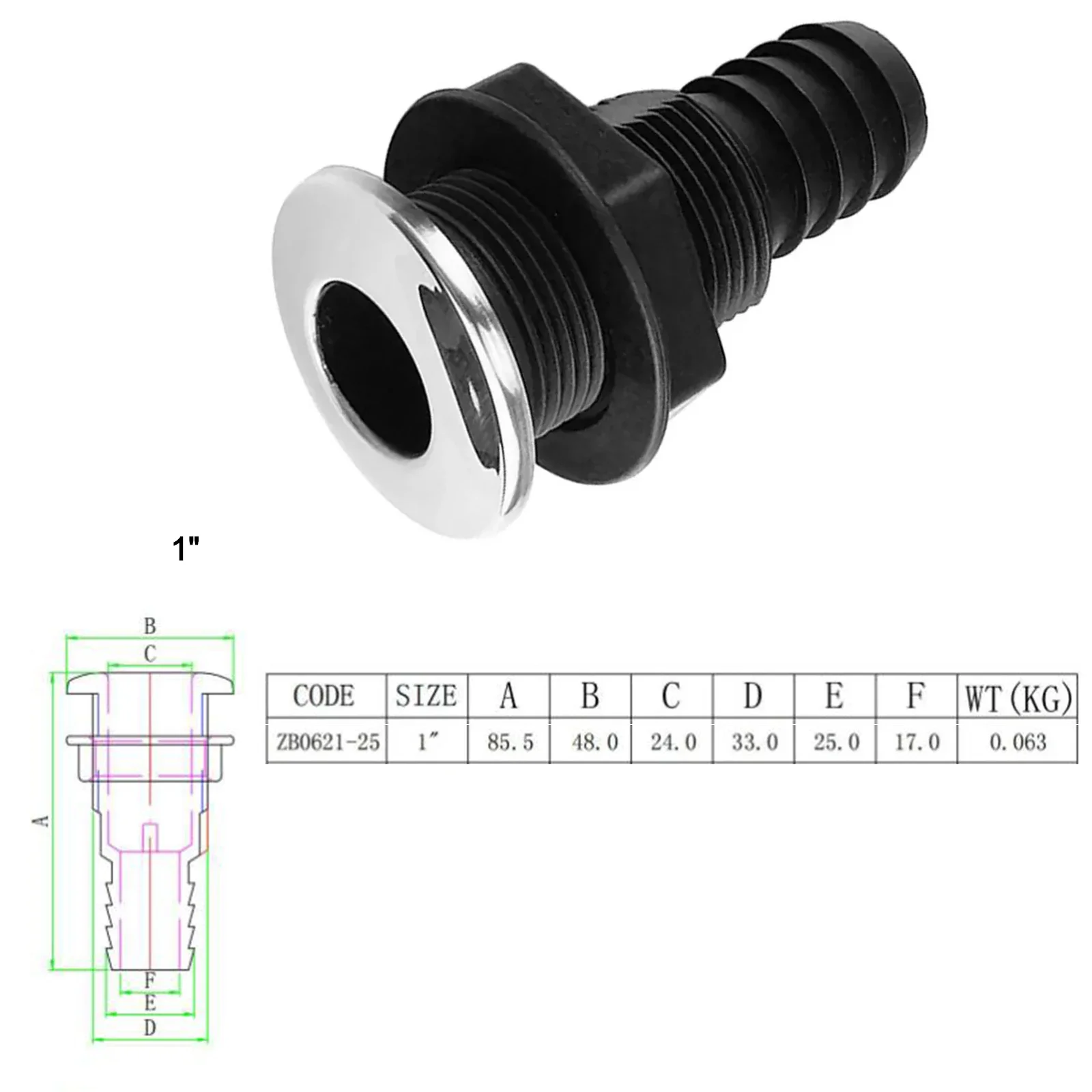 As Shown In The Figure Thru Hull Fitting Robust And Stable Construction Durability Against Environmental Factors