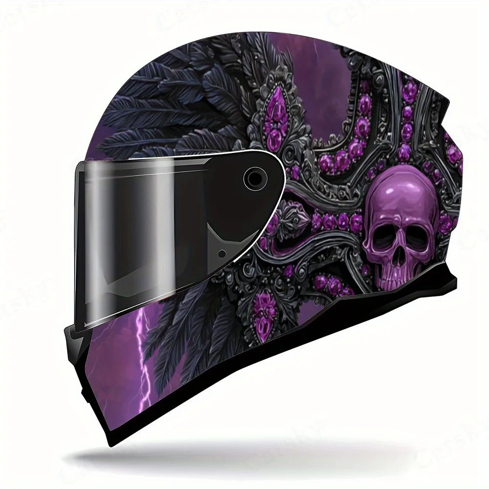 Mysterious Purple Skull Cross-Durable Waterproof PVC, Self-Adhesive Motorcycle Racing Helmet Decal, Perfect Gift for Motorcycle view 3
