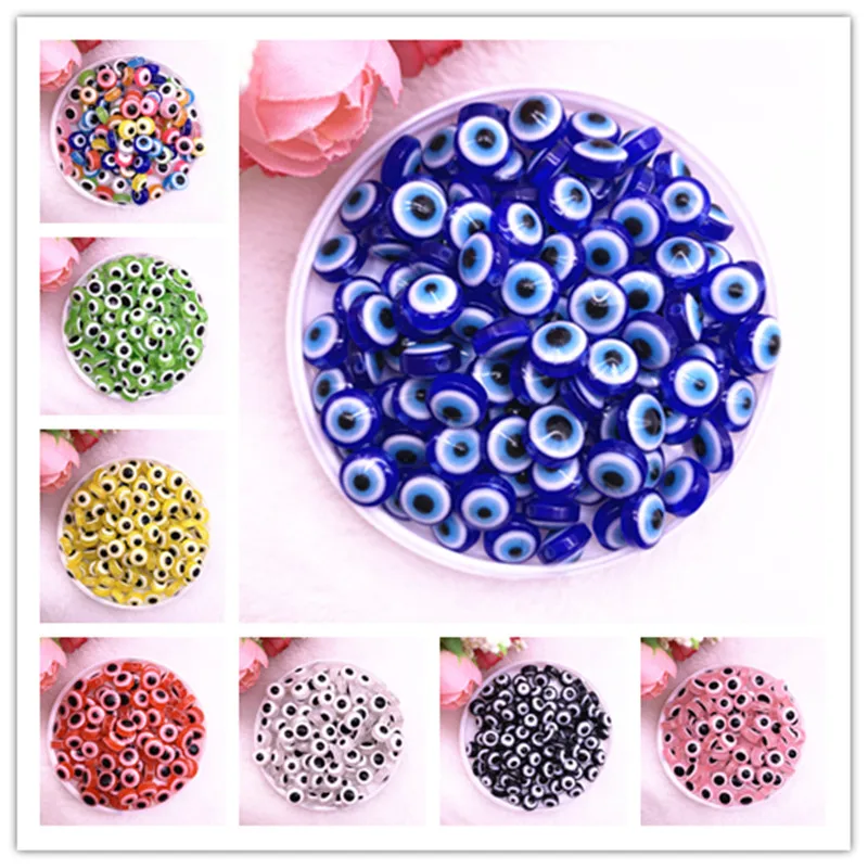 NEW 50PCS 8/10mm Oval Beads Evil Eye Resin Spacer Beads for Jewelry Making DIY Bracelet Beads