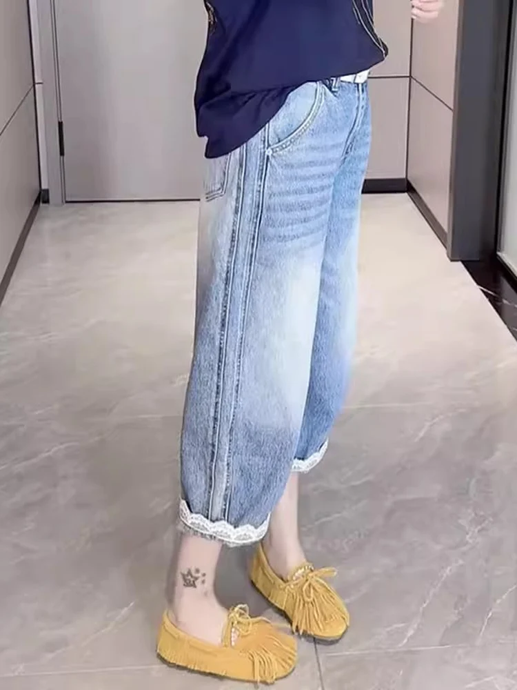 

Spring 2026 Women's Wide Leg Denim Jeans Dad Pants Slimming Cabbage Pants Large Size Thin Eighteen Harlan Pants High Waist Zi...