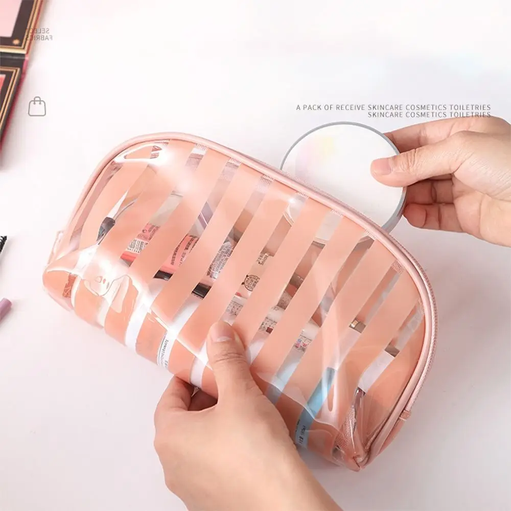 Multipurpose Transparent Toiletries Bag Stripes PVC Storage Bag Waterproof Large Capacity Cosmetic Handbag Travel Gym Travel