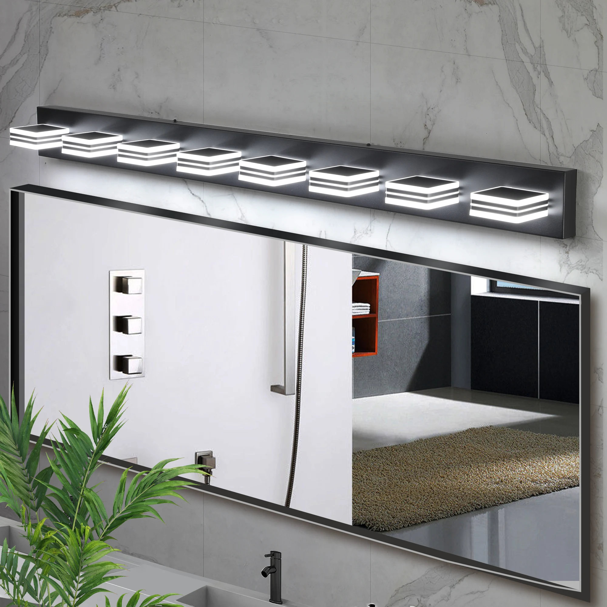8-Lights Modern LED Bathroom Vanity Lights Over Long Mirror Acrylic up and Down Matte Black Bath Wall Lighting Fixtures