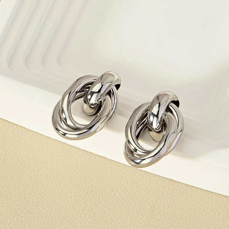 Gold Silver Color Knot Hoop Earring For Women Shiny Plating Trendy Eardrop Cute Daily Wear Jewelry