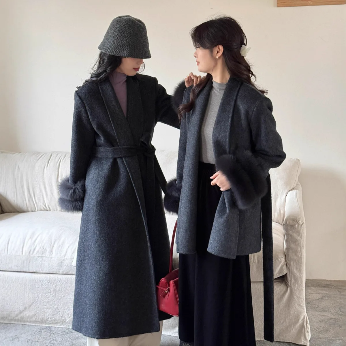 معطف نسائي طويل من الصوف مزدوج الوجه من BJTZ، بياقة واقفة، طية صدر كبيرة الحجم، مقاس نحيف، سميك ودافئ، معطف أنيق للخريف والشتاء