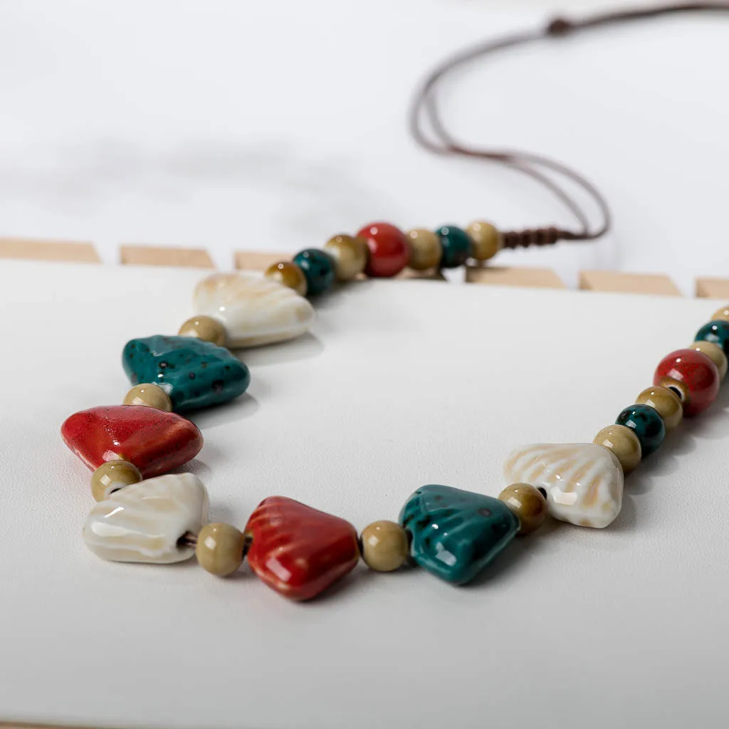 Women\'s Handcraft Ceramic Necklaces Retro Style Pendan Procelain Necklace For Women Mama Gift  #MY166
