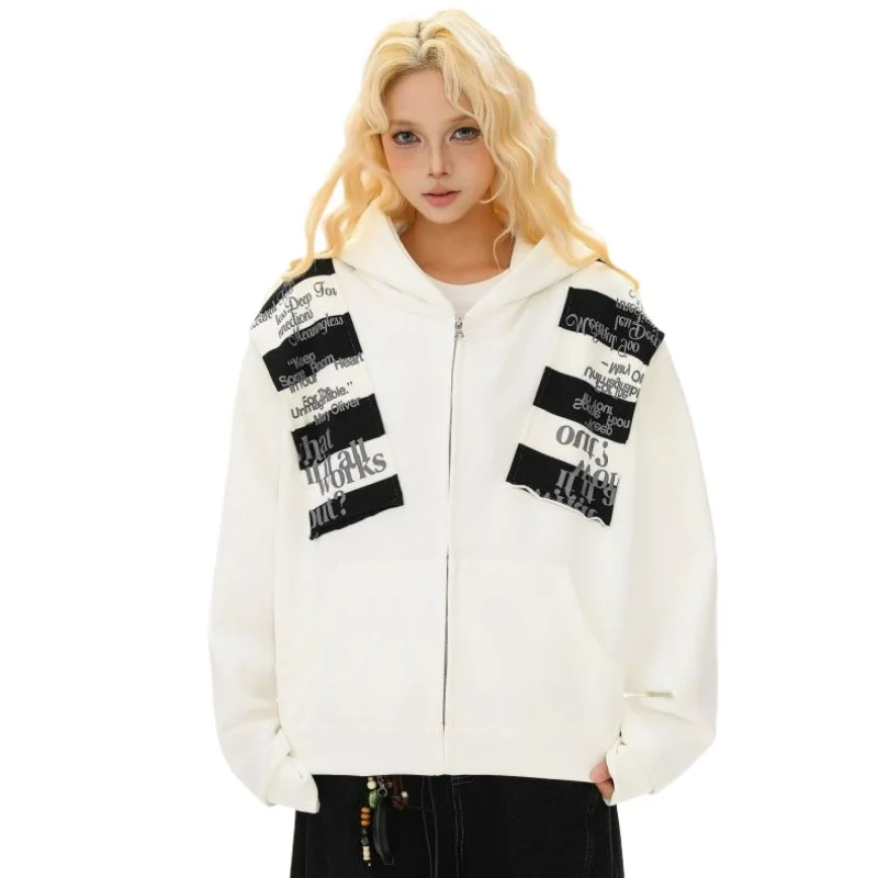 

Street Letter-pasted Embroidered Suede Hooded Sweatshirt for Men Women 2026 Autumn New Style Fashionable Loose High-end Cardigan