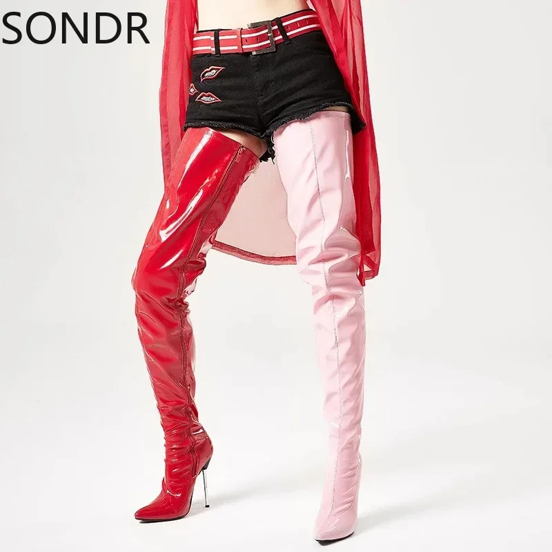 

Женские сапоги выше колена с острым носком, туфли на высоком каблуке-шпильке, длинные сексуальные модные сапоги для ночного клуба, 6 цветов, искусственная Новинка