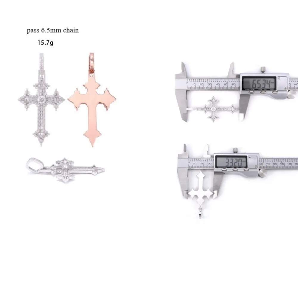 S925 Silver Iced Bling Baguette Cut Moissanite Cross Pendant Hiphop Men Tennis Cuban Pendant Necklace Pass Diamond Tester - Image 4