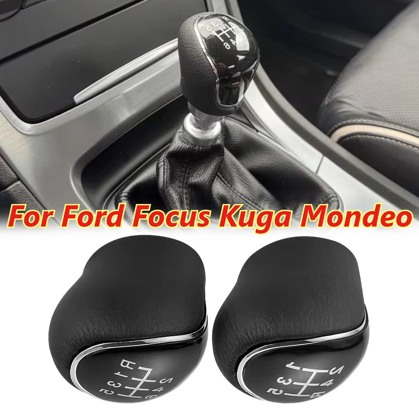 1Pc Leather 5/6 Speed Gear Shift Knob For Ford Focus Kuga Mondeo MK4 S-Max C-Max Galaxy Transit Manual Car Mod Parts Accessories