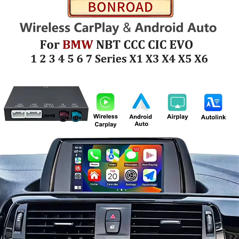 CarPlay sans fil Android Auto pour BMW NBT CIC EVO 1 2 3 4 5 6 7 Series X1 X3 X4 X5 F20 F21 F30 F31 F48 E84 F10 E60 E90 E87 E81