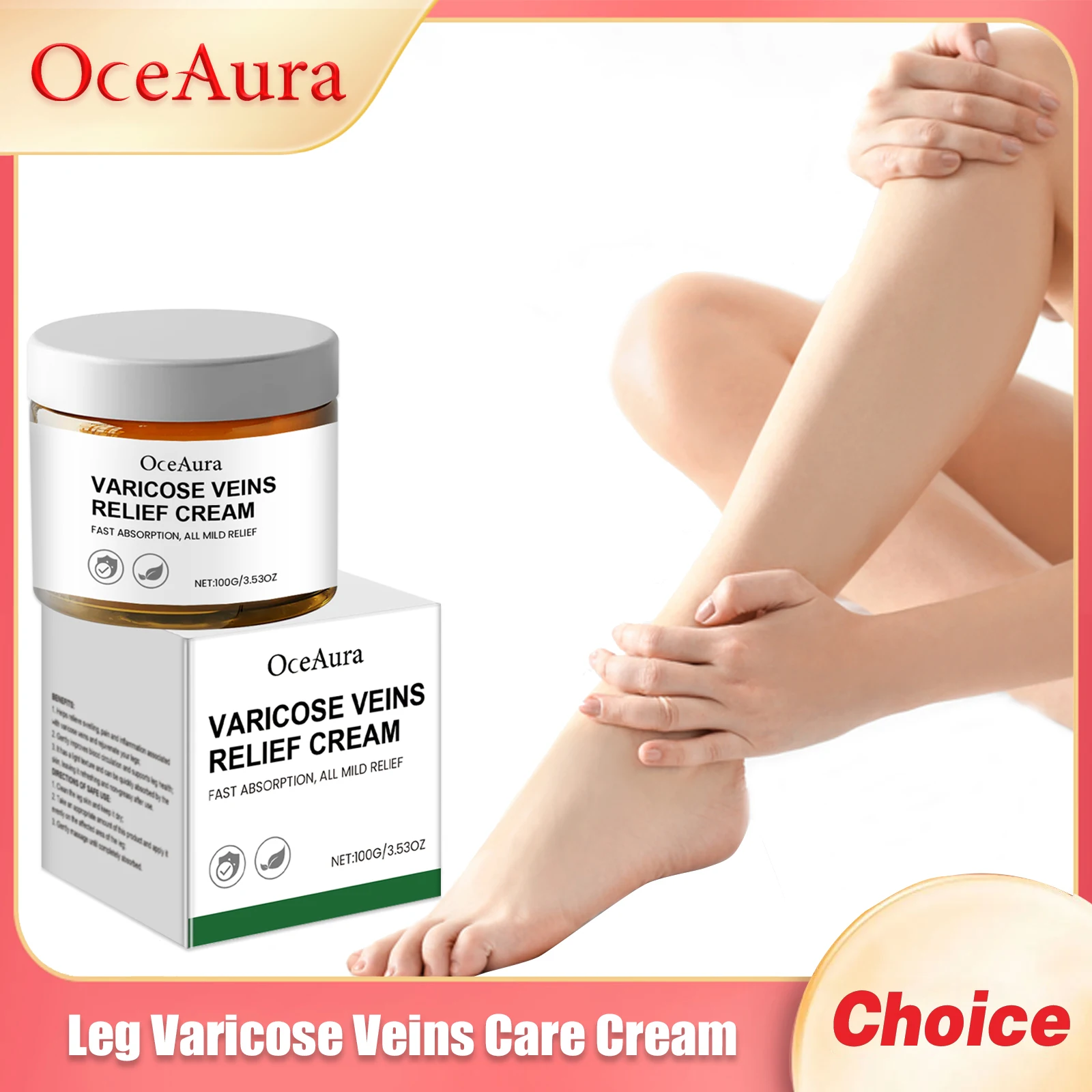 OceAura Varicose Veins Relief Cream Improve Blood Circulation Relieve Legs Dilated Eliminates Vasculitis Phlebitis Ointment 100g