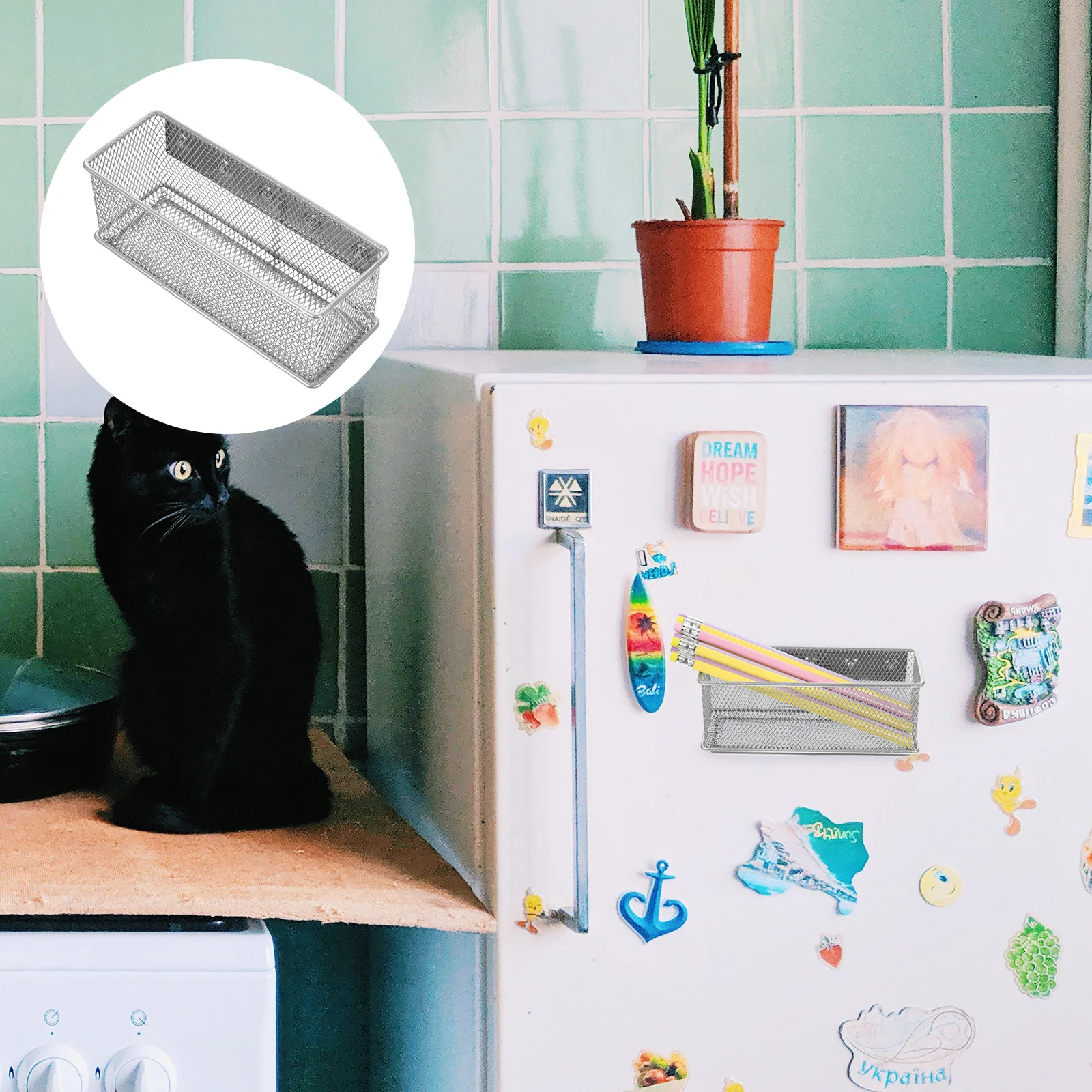 

Magnetic Pen Holder Wire Mesh Basket Silver Large Capacity Locker ganizer Refrigerator Accessory Storage Solution Teaching Aids