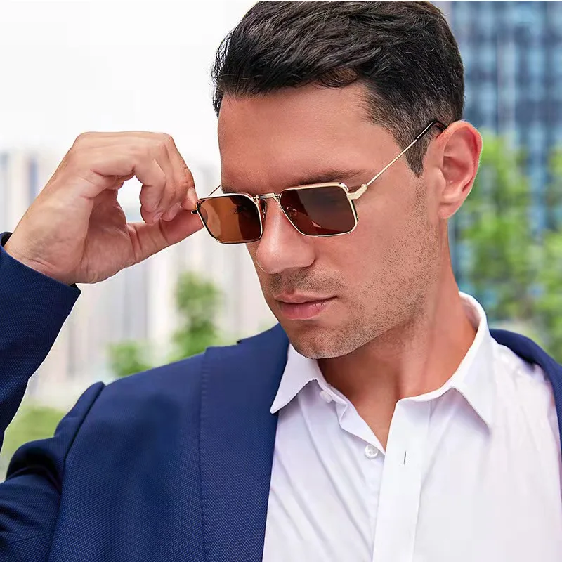Hohe Qualität Rechteck Sonnenbrille Frauen Metall Rahmen Gläser Vintage Marke Quadrat Sonnenbrille für Männer Shades Weibliche Brillen – Detail 2