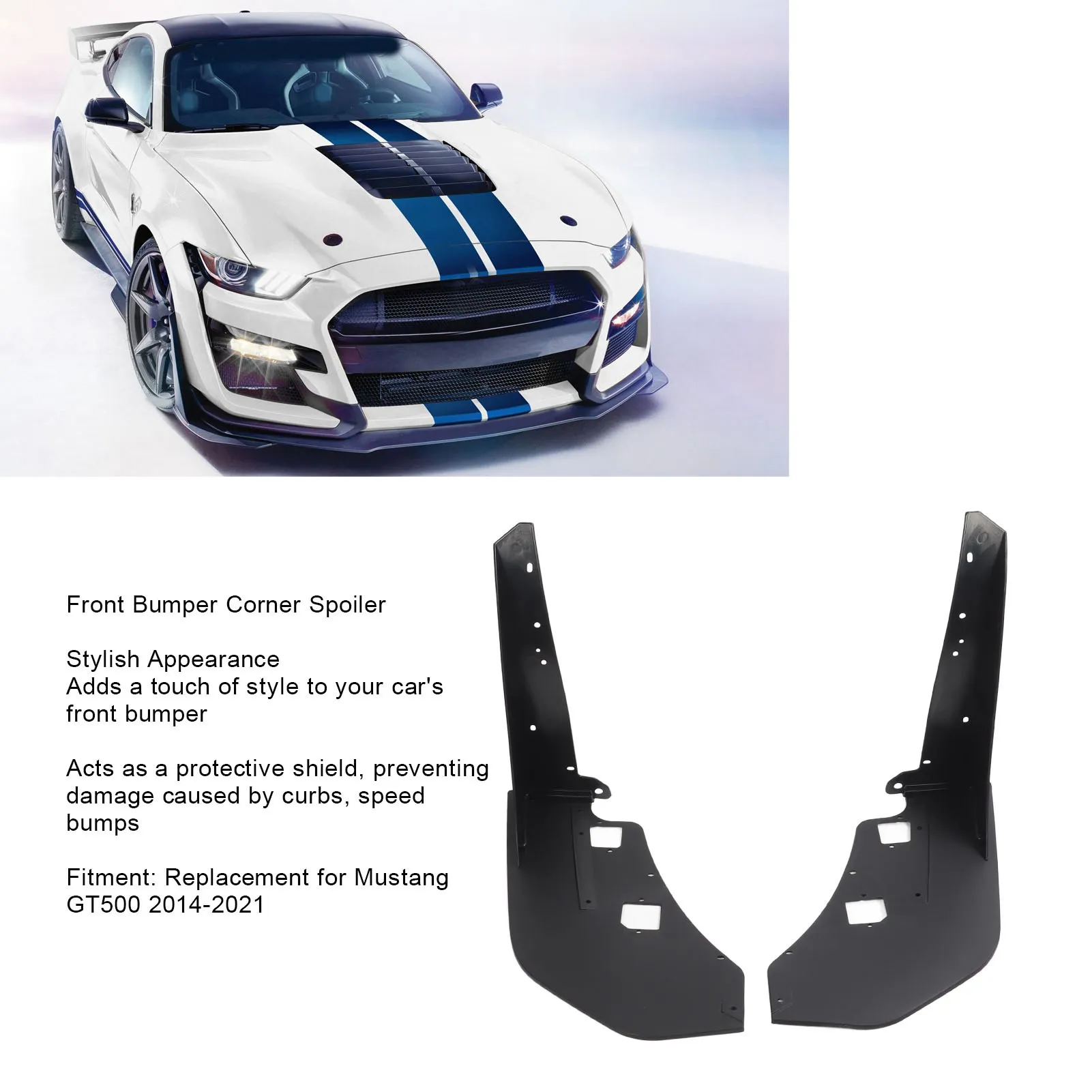 Pair of Front Bumper Corner Spoiler Black Prevent Collision Front Side Corner Winglet for Mustang GT500 2014 to 2021