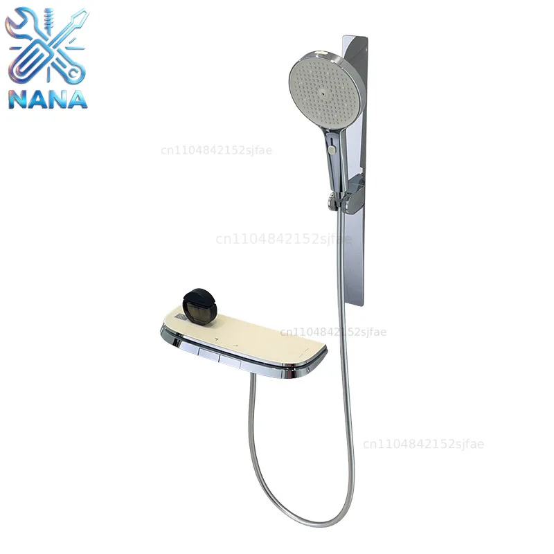 Minimal cream wind split type no top spray all copper simple shower digital ambient light constant temperature shower set