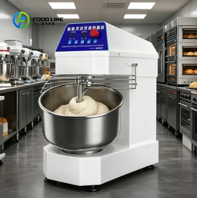 Stainless Steel  Dough Kneading Machine with Adjustable Time Control Clear Viewing Window for Bakery, Food Service