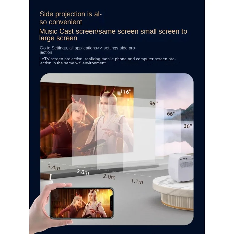 Projector, home theater, laser TV, mobile phone, screen projection, small TV, wall projection, bedside projector