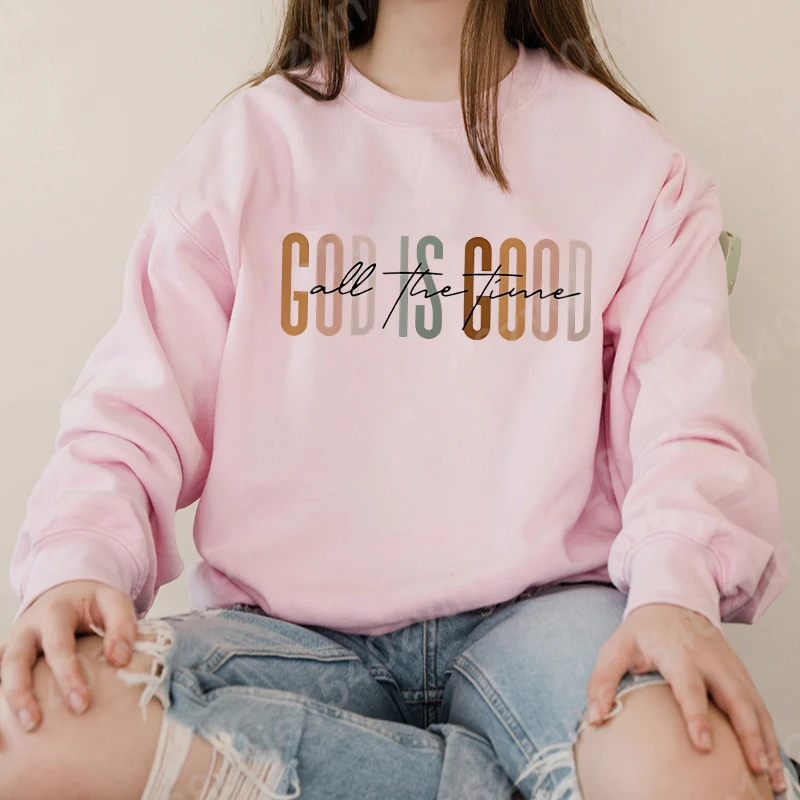 God Is Good All The Time Sweatshirt, Cute Religious Fleece Pullover, Women Oversized Crewneck Trendy Christian Faith Sweatshirts