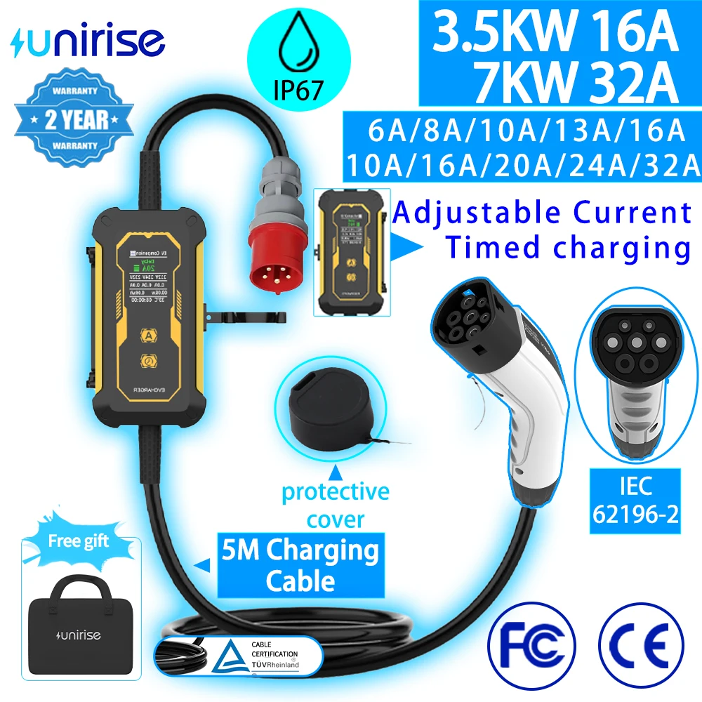 

IEC62196-2 Type2 EV Зарядное устройство Портативное 32A 3,5 кВт Совместимое с электромобилями Быстрое зарядное устройство Тип 2 7 кВт Зарядка 5 м Кабель Wallbox