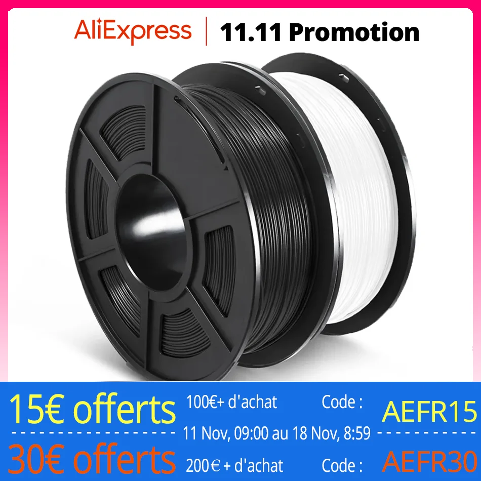 Filament PETG SUNLU 1KG, matériau 3D 1.75MM, arrangement soigné, sans colmatage, sans bulle, sans odeur, écologique, couleur vive