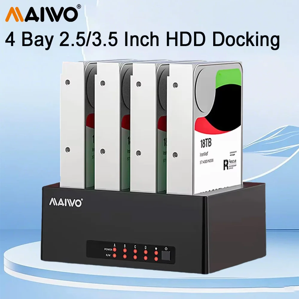 Stacja dokująca MAIWO na 4 dyski twarde SATA do USB 3.0, kompatybilna z dyskami twardeymi/SSD o rozmiarze 2,5/3,5 cala, zewnętrzna obudowa na dyski SATA.