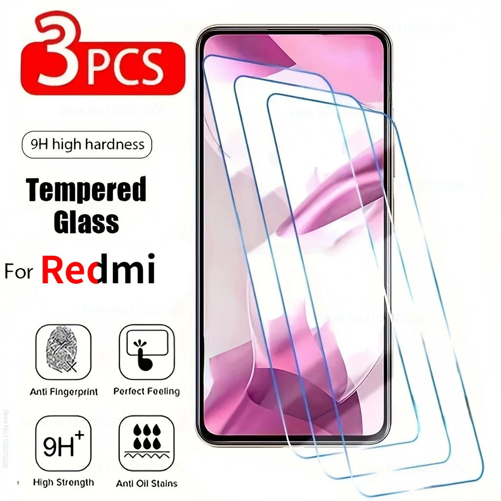 3Pcs Tempered Glass For Xiaomi Redmi Note 13 12 11 10 Pro 7 8 9 9S 10 10S 11S Screen Protector For Redmi 10C 10 9c 9 8 7 Glass