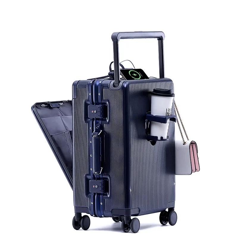 20/24 inch Wide tie rod Front opening rolling luggage bag travel suitcase on wheels combination lock Trolley Luggage