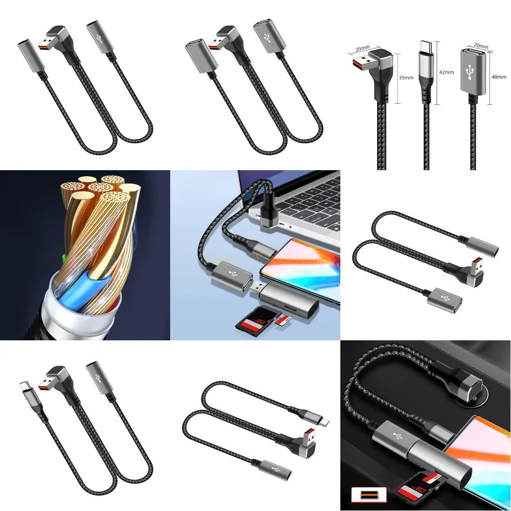 M5TD كابل USB Y منحني 90 درجة من النايلون المقوى بالنحاس USB إلى سلك C/USB #1