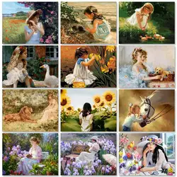 GATYZTORY 40x50cm Painting By Numbers On Canvas Girls Flowers Animal For Adults Coloring By Numbers Handicrafts Paint Kit Artwor