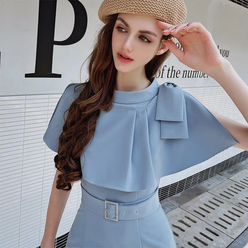 Dabuwawa Office Belt Women Dress Elegant Ruffle Neck Midi Vestidos Female Sleeveless Slim Fitted Dresses Ladies DF1BDR106