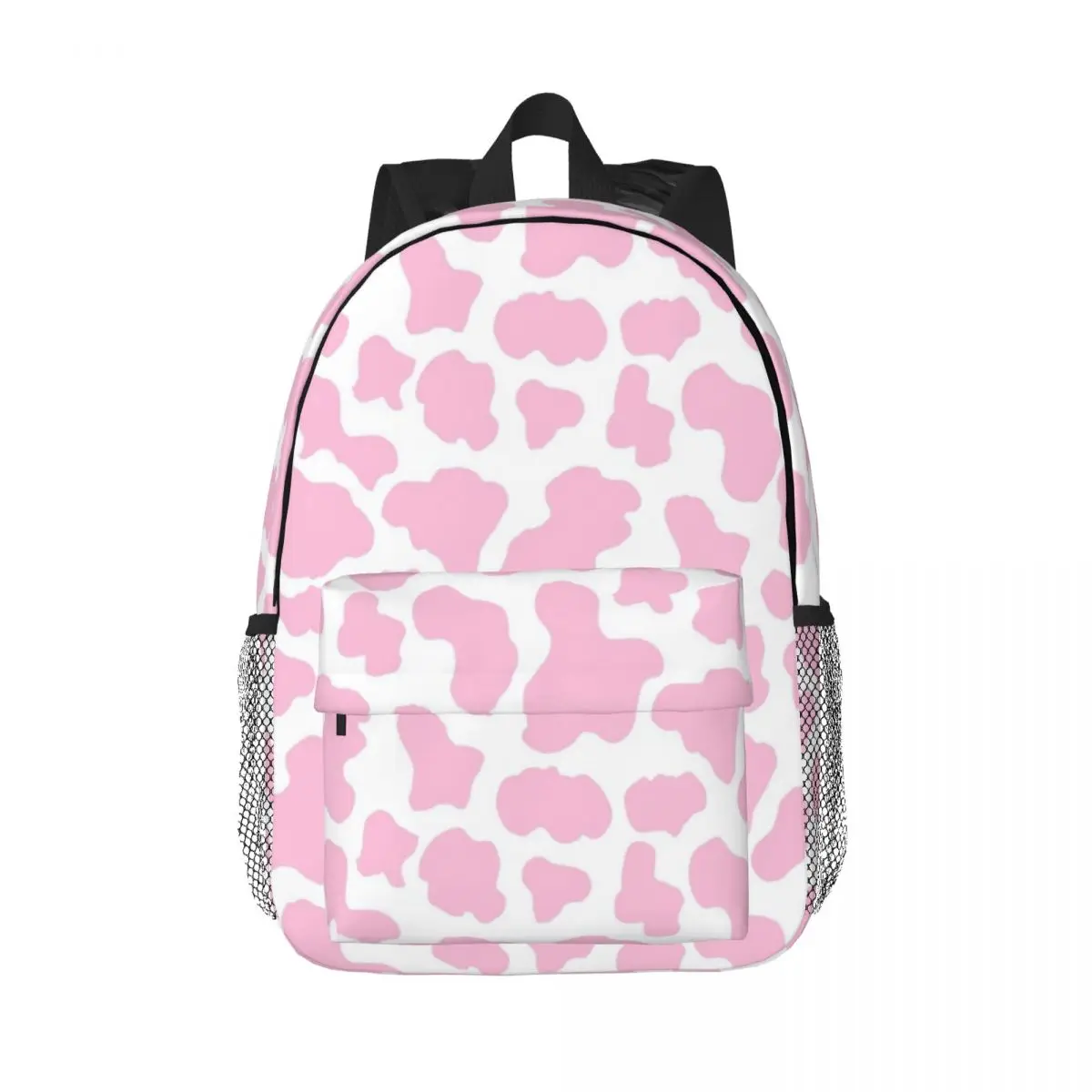 Rosa morango vaca impressão padrão estético mochilas, adolescente Bookbag, crianças mochilas escolares, mochila portátil, bolsa de ombro, moda