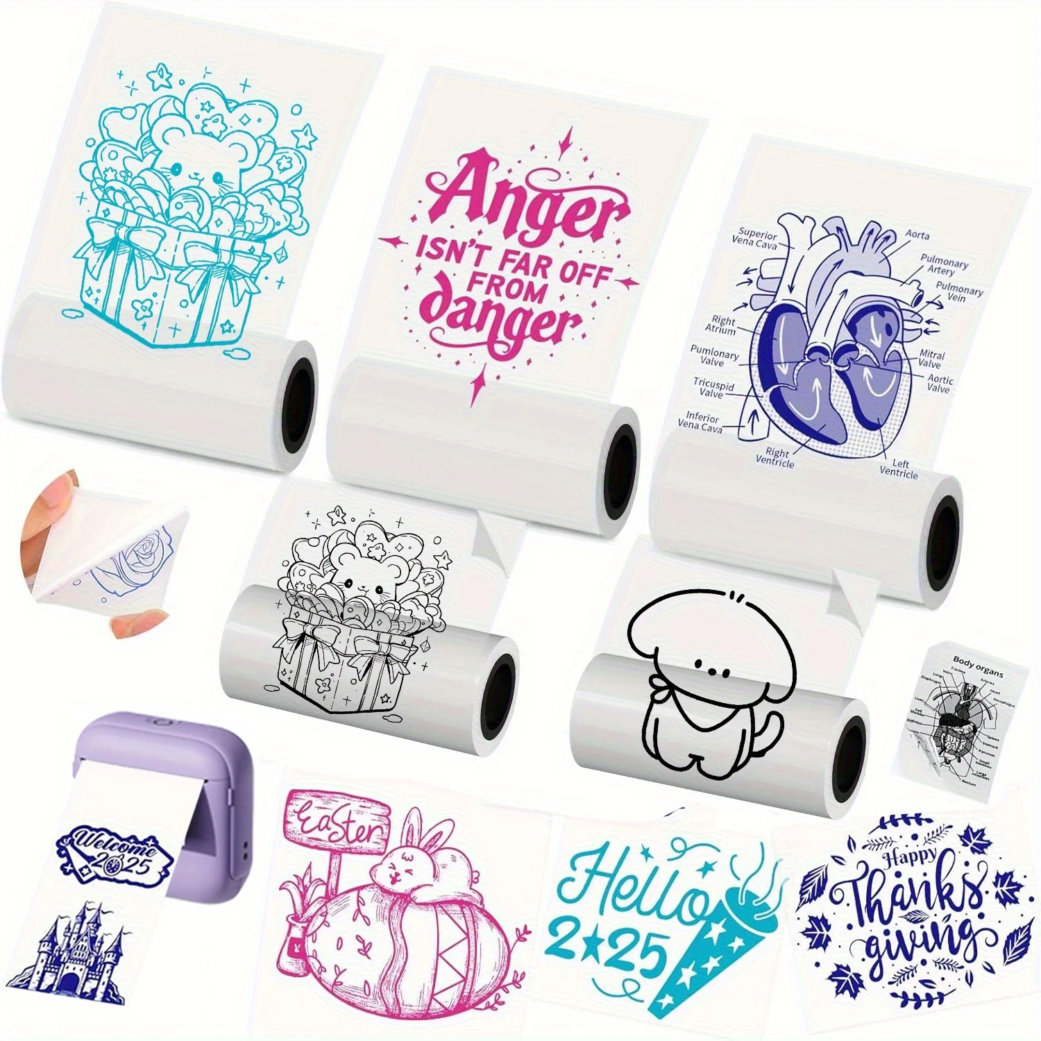 ملصقات حرارية شفافة مقاس 57 مم - أزرق/وردي/أخضر/أسود، تناسب C9/C19/C15/A8C/A35، صور/ملاحظات/مذكرة/ملصقات هدايا عيد الميلاد #1