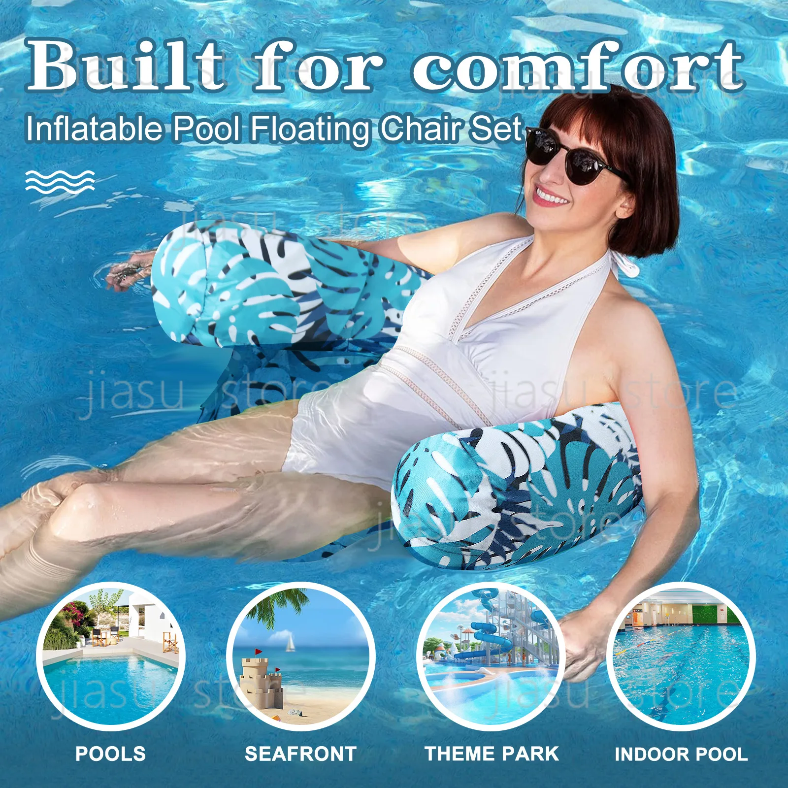 

Portable Inflatable Net Hammock Floating Lounge Chair Foldable Backrest Pool Float Bed for Adults
