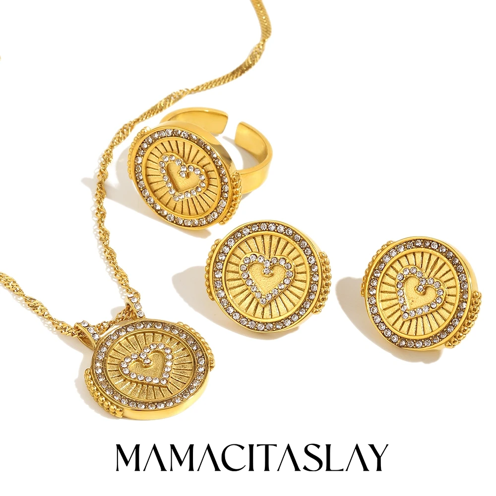 MamacitaSlay 316L Edelstahl Emaille Zirkon Runde Ohrringe Ringe Halsketten Party Wasserdicht Schmuck Damen Charm Schmuck