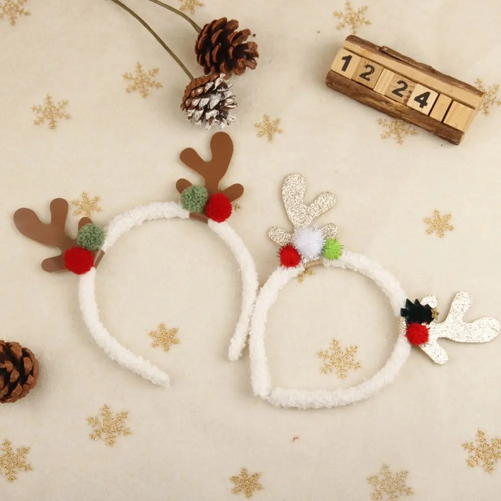 Simple Cute Gift Elk Decoration Pros Plush Ball Antler Hair Hoop Girls Hair Wear Women Hair Band Christmas Hair Accessories