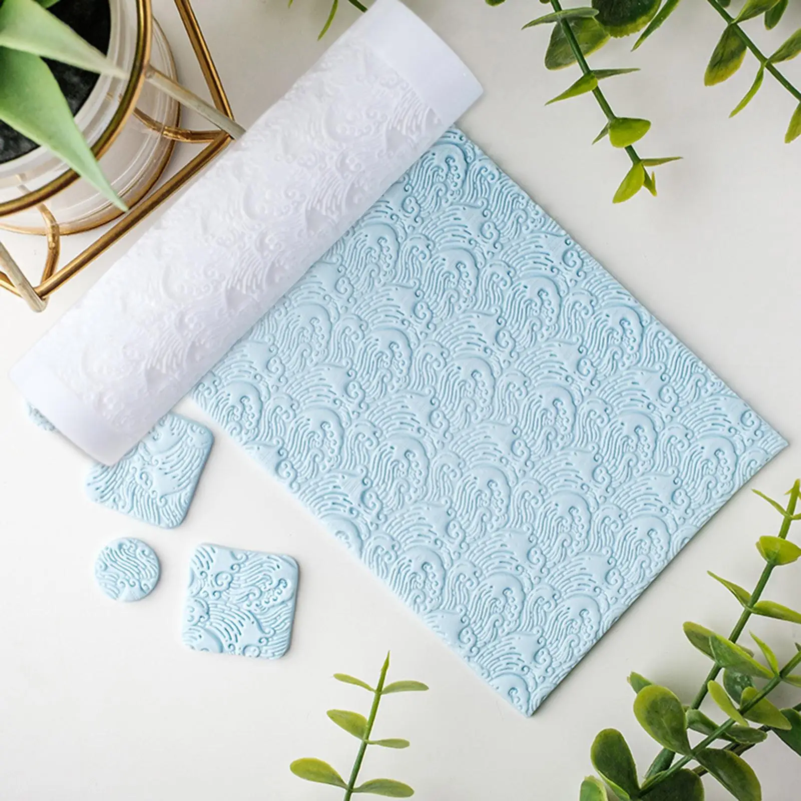 

Ocean Wave Textured Clay Texture Roller Clay Molding Tool Practical Portable Stylish Reusable Pottery Roller for DIY Projects