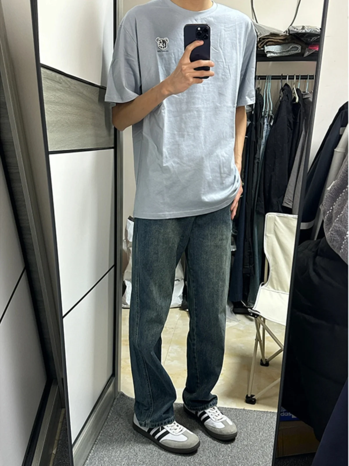 

Retro Blue Straight Leg Men's Jeans Summer OOTD High Waist Slimming Long Pants American High Street Vibe Youth Fashion