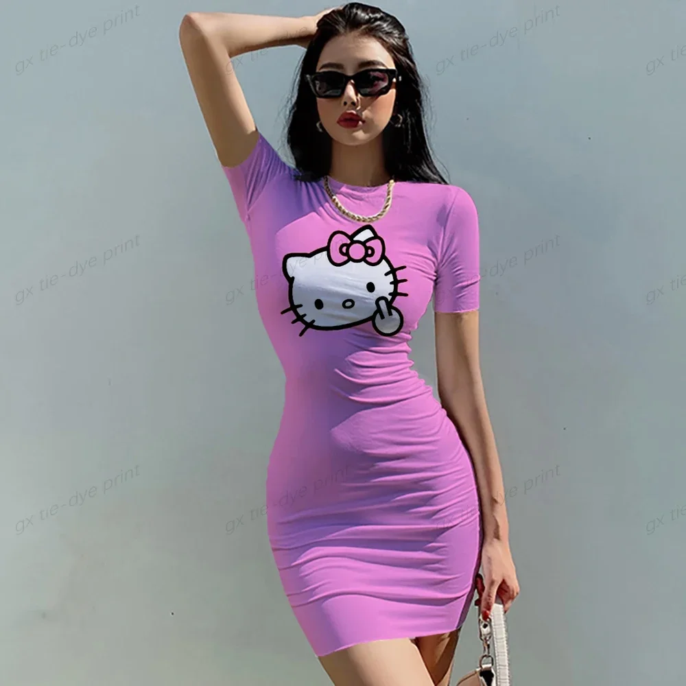 Vestido con estampado De Hello Kitty para Mujer, minivestido Sexy con cuello Halter, color rosa, moda coreana, Y2K