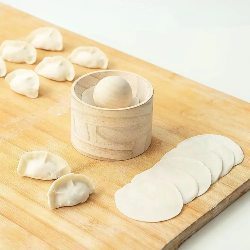 Natural Solid Wood Dumpling Presser Portable Dough Flattening Tool Kitchen Pastry Mold Circular Wrapper Making Gadget Maker