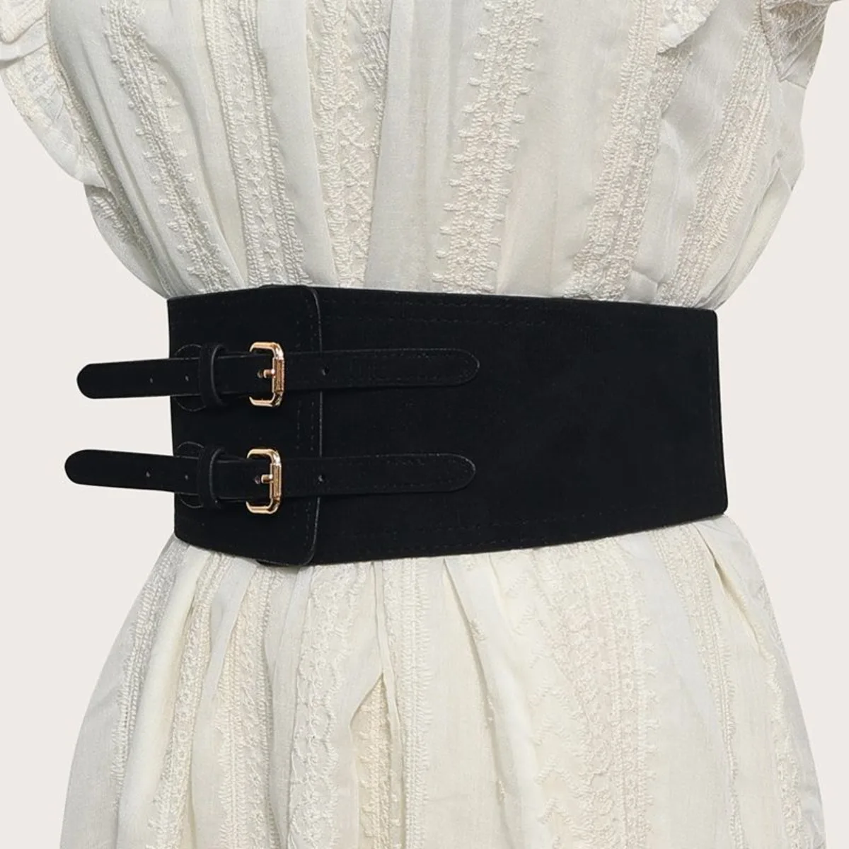 حزام مخملي مرن واسع للسيدات، حزام خصر على الطراز الغربي العتيق للمعاطف، حزام من جلد الغزال للنساء #4