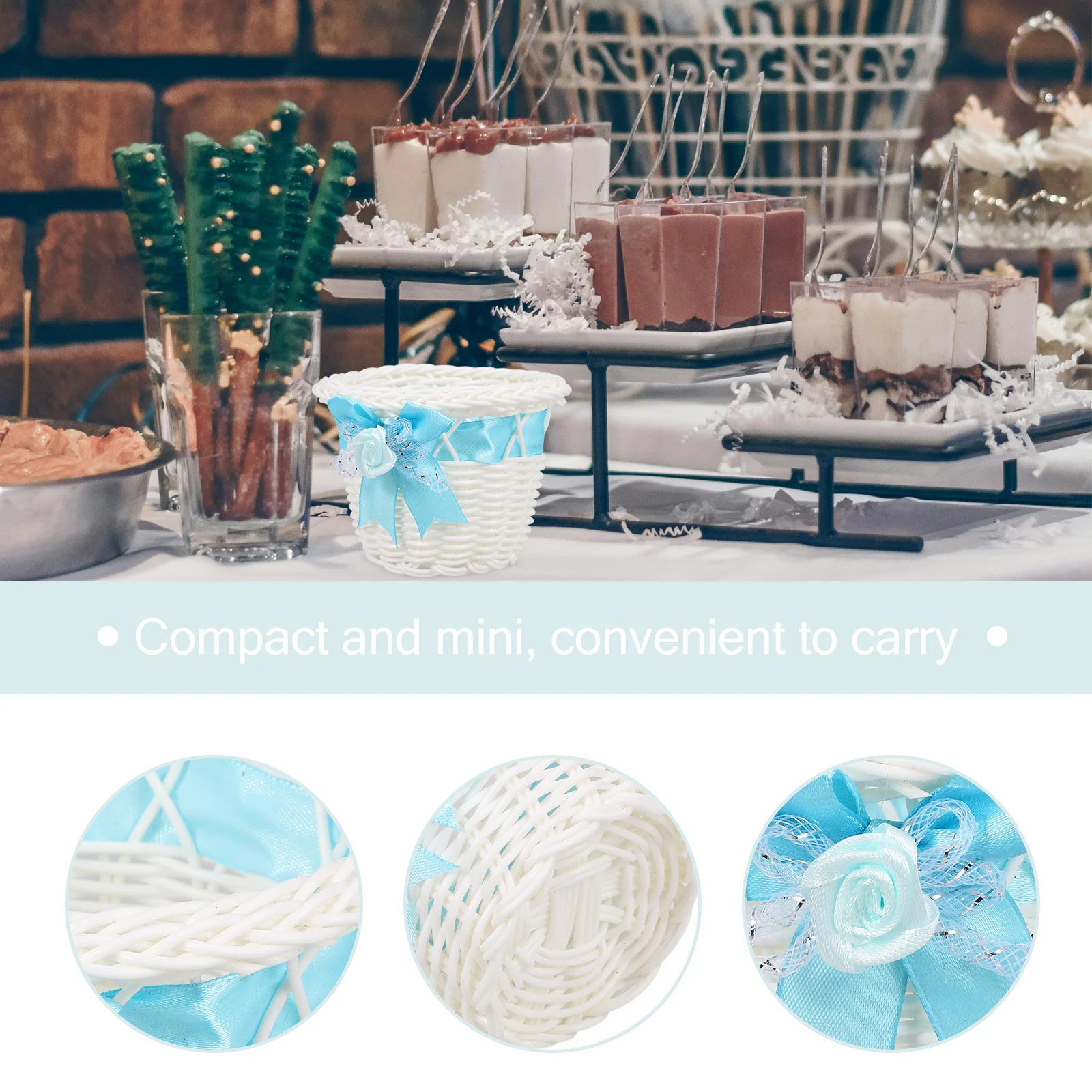 

Imitation Rattan Woven Basket Small Storage Gift Basket For Wedding Party Candy Serving Dried Fruit Sundries Organizer