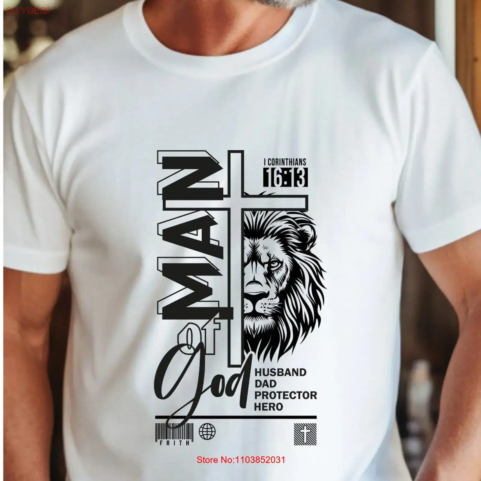 Homem cristão de deus t camisa leão marido pai protetor herói bíblia versículo 1 corinthianos 16 13 religioso para ele vintage lavado